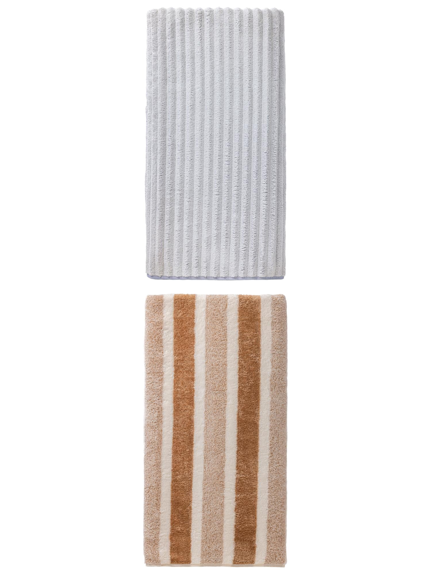Unique Bargains Fluffy Coral Bath Towel 2 Pack Brown/Light Grey 71" x 35"/55" x 28"