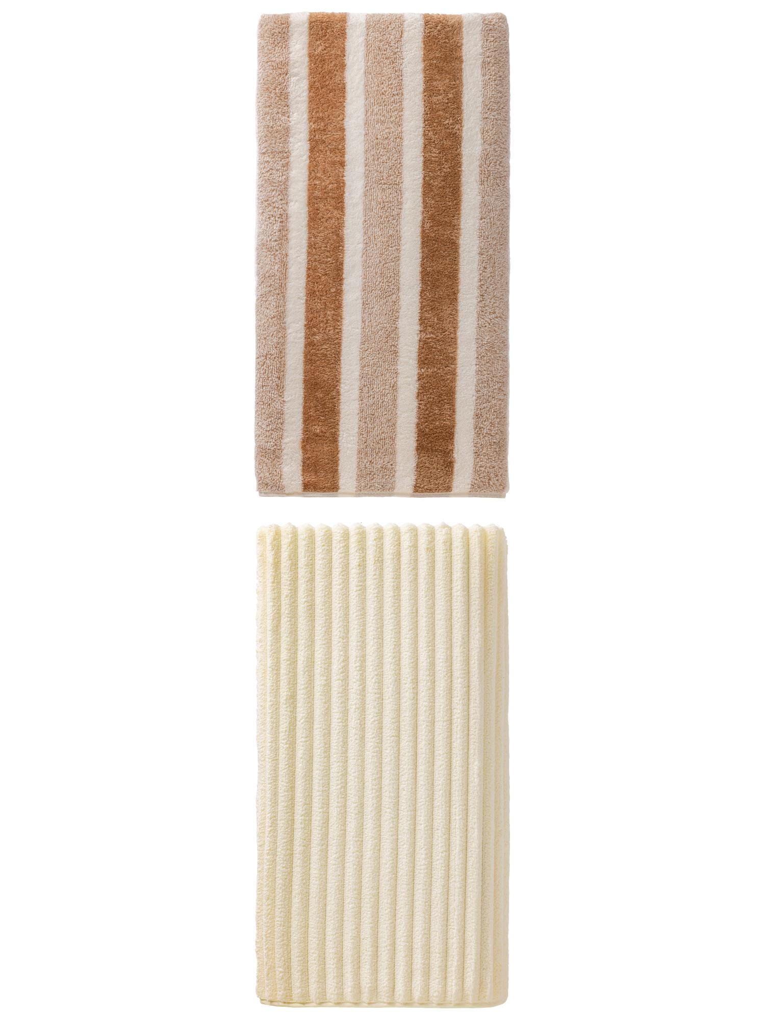 Unique Bargains Fluffy Coral Bath Towel 2 Pack Brown/Milky White 71" x 35"/55" x 28"