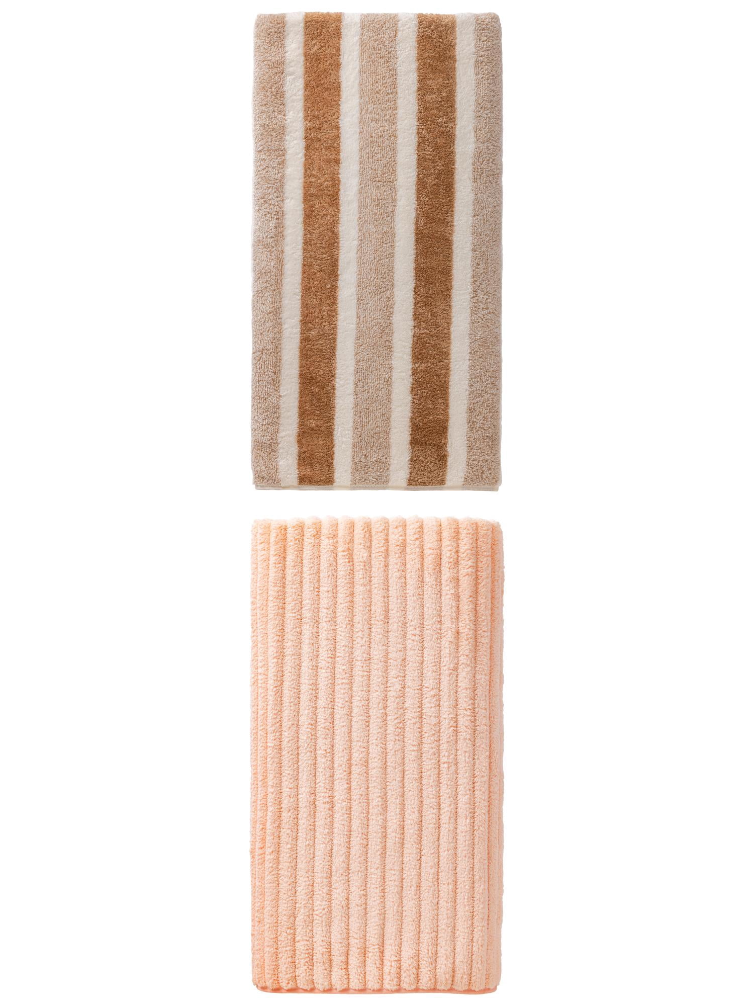Unique Bargains Fluffy Coral Bath Towel 2 Pack Brown/Peach Pink 71" x 35"/55" x 28"