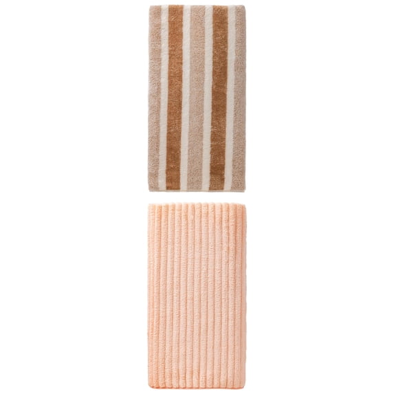 Unique Bargains Fluffy Coral Bath Towel 2 Pack Brown/Peach Pink 71" x 35"/55" x 28"