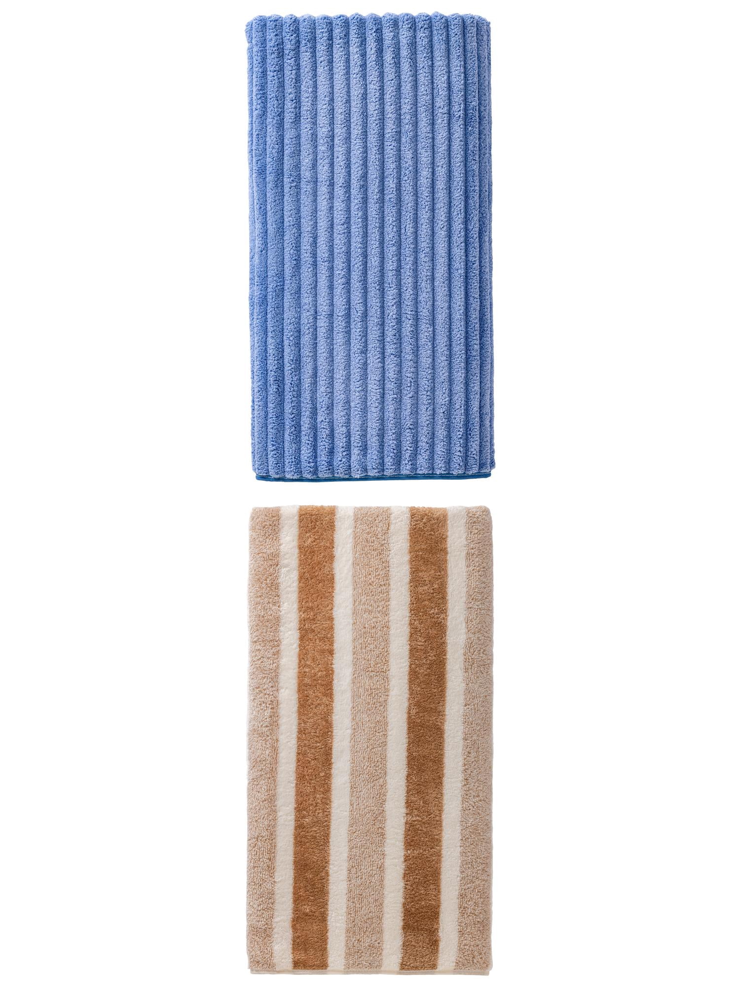 Unique Bargains Fluffy Coral Bath Towel 2 Pack Brown/Sky Blue 71" x 35"/55" x 28"