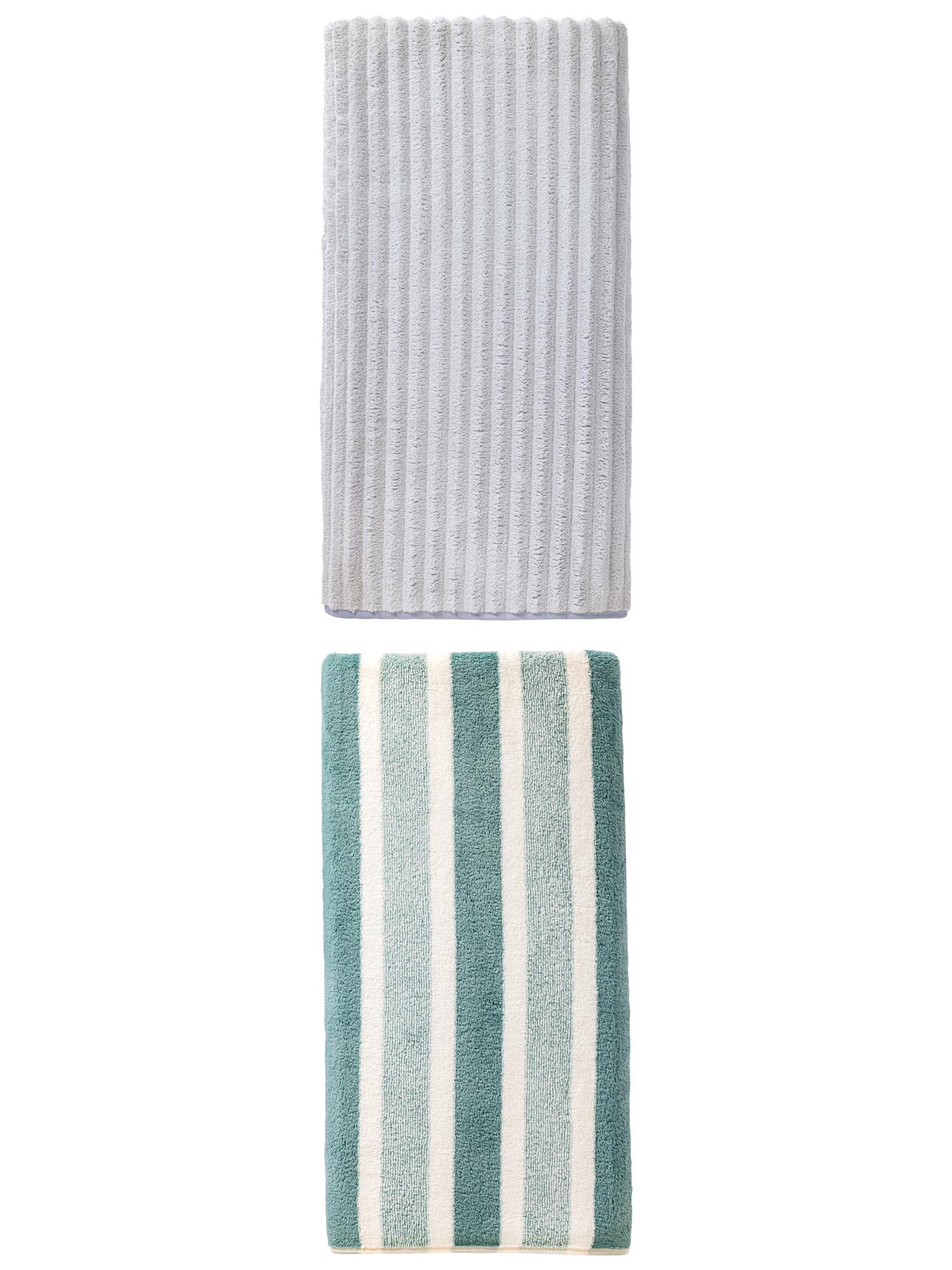 Unique Bargains Fluffy Coral Bath Towel 2 Pack Green/Light Grey 71" x 35"/55" x 28"