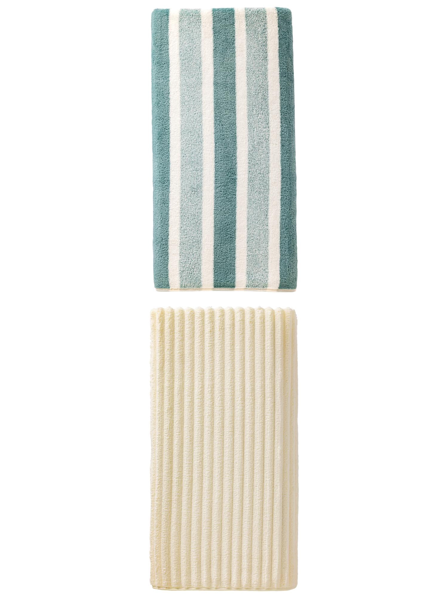 Unique Bargains Fluffy Coral Bath Towel 2 Pack Green/Milky White 71" x 35"/55" x 28"