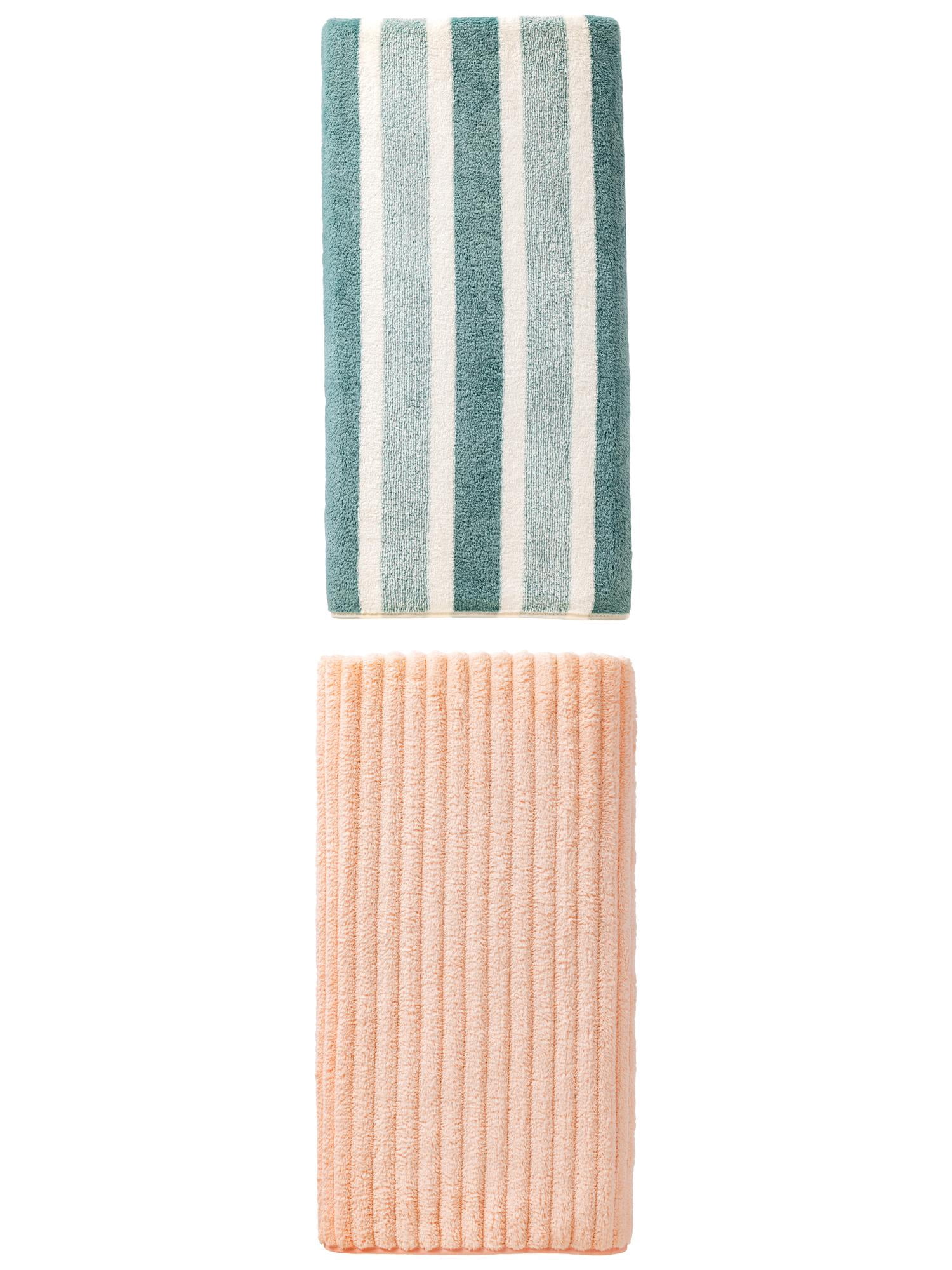 Unique Bargains Fluffy Coral Bath Towel 2 Pack Green/Peach Pink 71" x 35"/55" x 28"