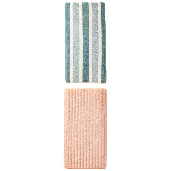 Unique Bargains Fluffy Coral Bath Towel 2 Pack Green/Peach Pink 71" x 35"/55" x 28"