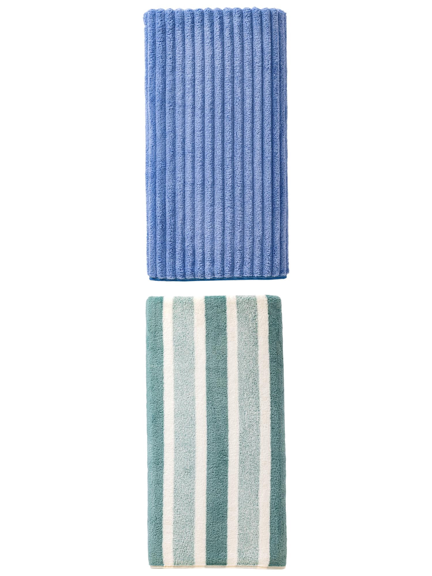 Unique Bargains Fluffy Coral Bath Towel 2 Pack Green/Sky Blue 71" x 35"/55" x 28"