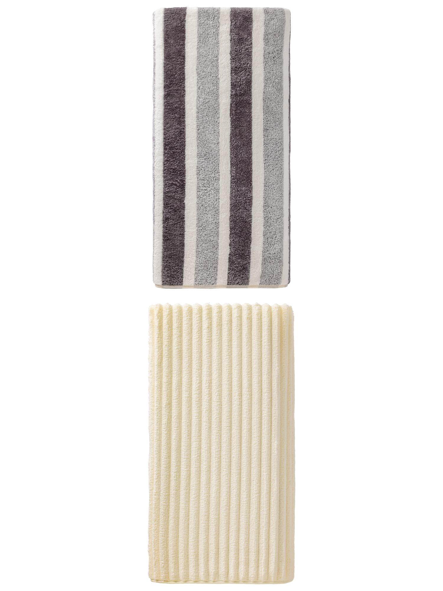 Unique Bargains Fluffy Coral Bath Towel 2 Pack Grey/Milky White 71" x 35"/55" x 28"