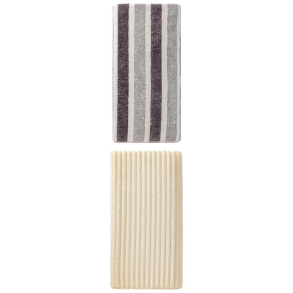 Unique Bargains Fluffy Coral Bath Towel 2 Pack Grey/Milky White 71" x 35"/55" x 28"