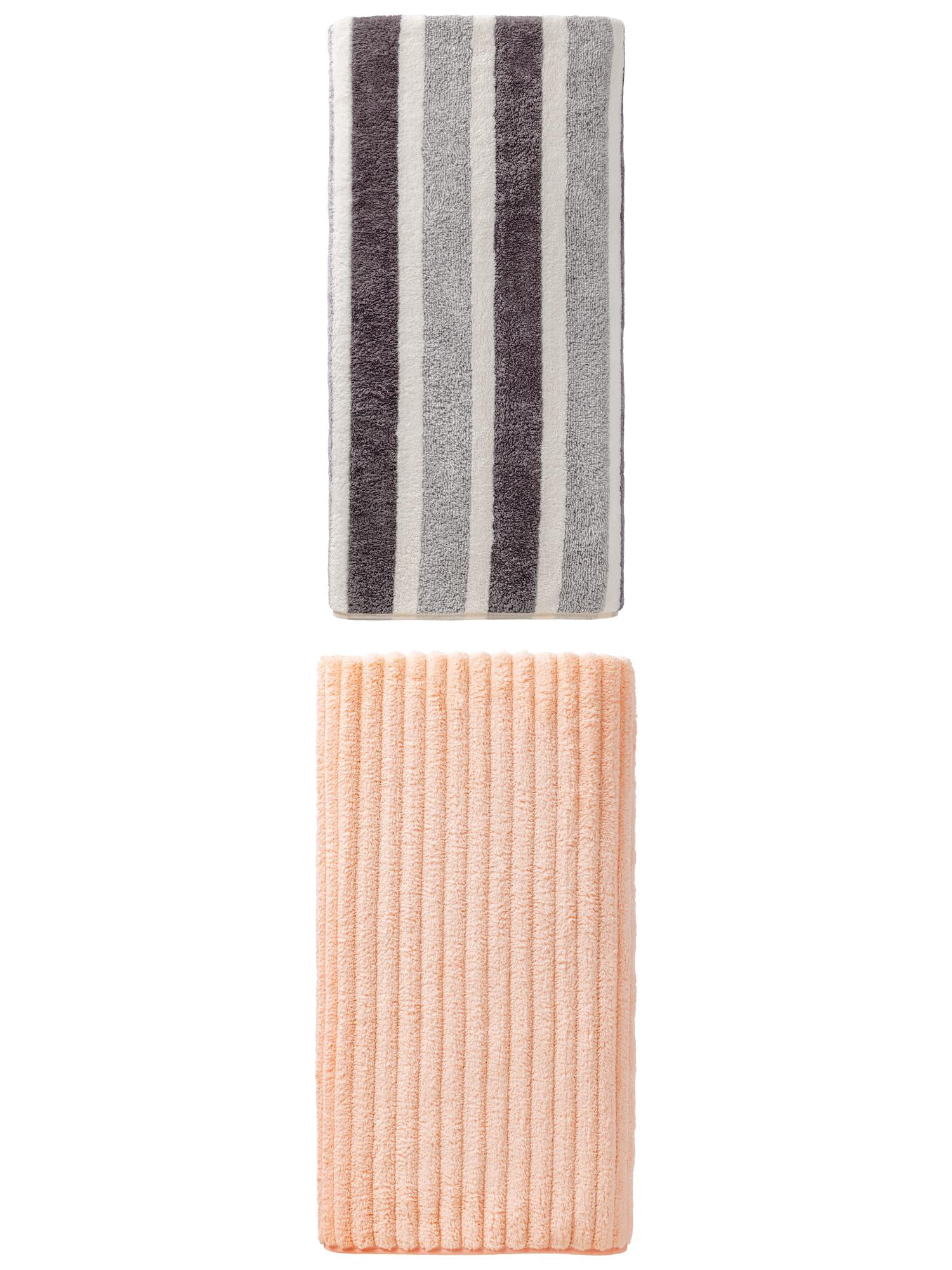 Unique Bargains Fluffy Coral Bath Towel 2 Pack Grey/Peach Pink 71" x 35"/55" x 28"