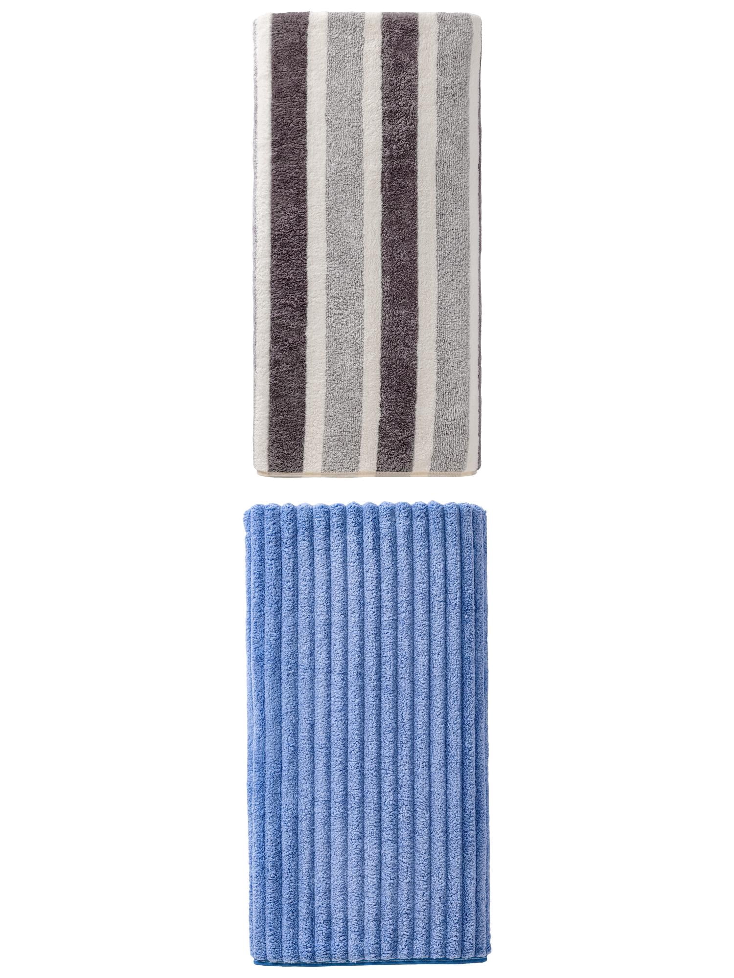 Unique Bargains Fluffy Coral Bath Towel 2 Pack Grey/Sky Blue 71" x 35"/55" x 28"