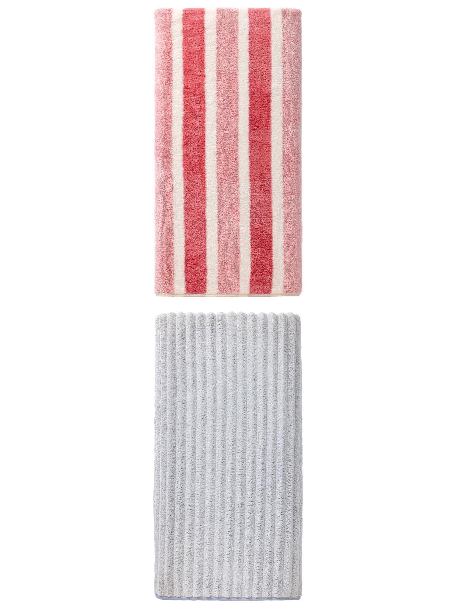 Unique Bargains Fluffy Coral Bath Towel 2 Pack Pink/Light Grey 71" x 35"/55" x 28"