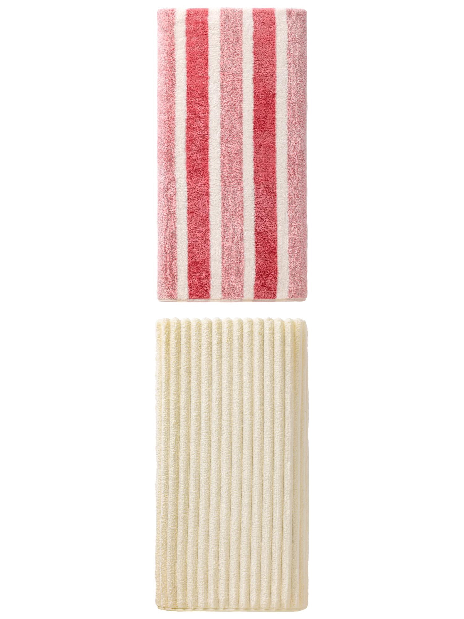 Unique Bargains Fluffy Coral Bath Towel 2 Pack Pink/Milky White 71" x 35"/55" x 28"