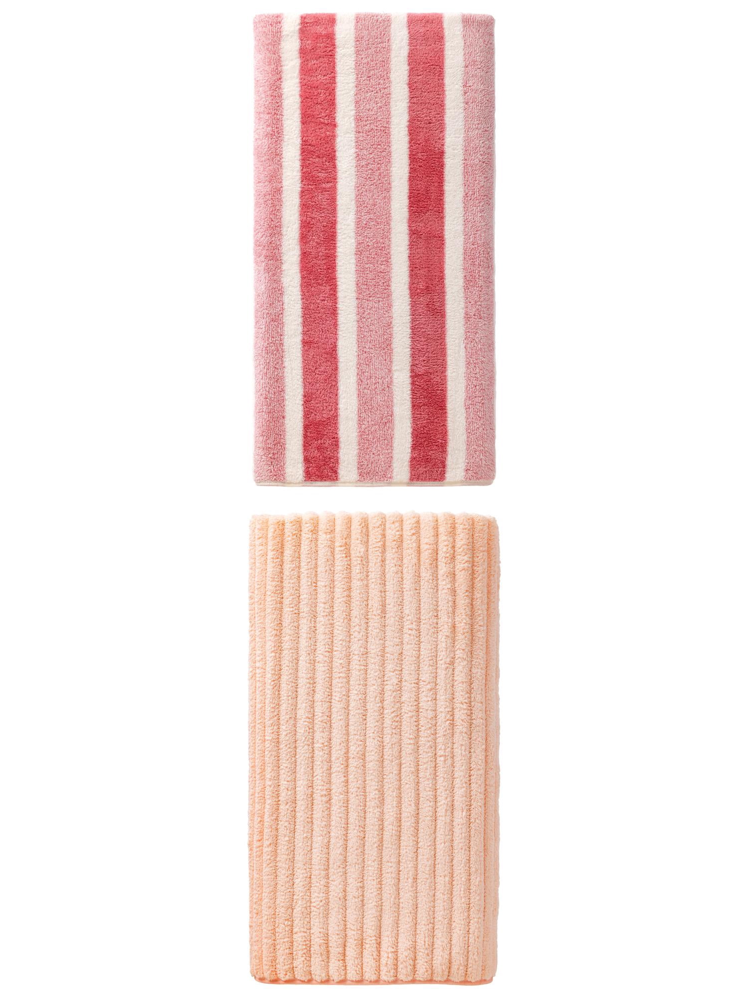 Unique Bargains Fluffy Coral Bath Towel 2 Pack Pink/Peach Pink 71" x 35"/55" x 28"