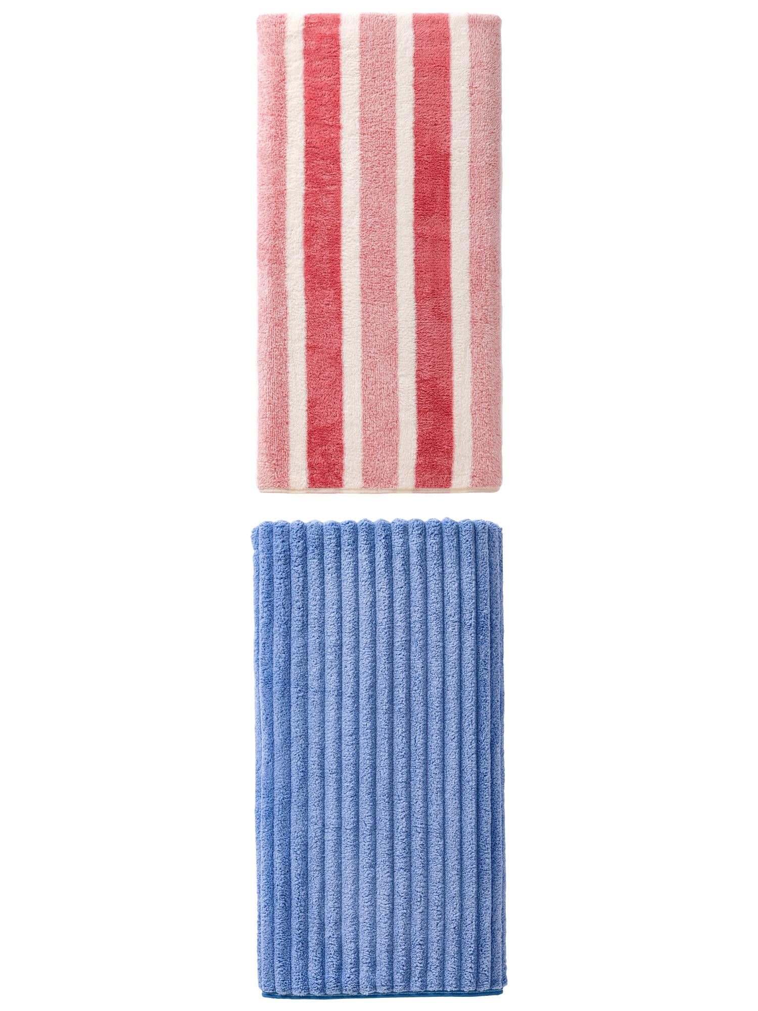 Unique Bargains Fluffy Coral Bath Towel 2 Pack Pink/Sky Blue 71" x 35"/55" x 28"