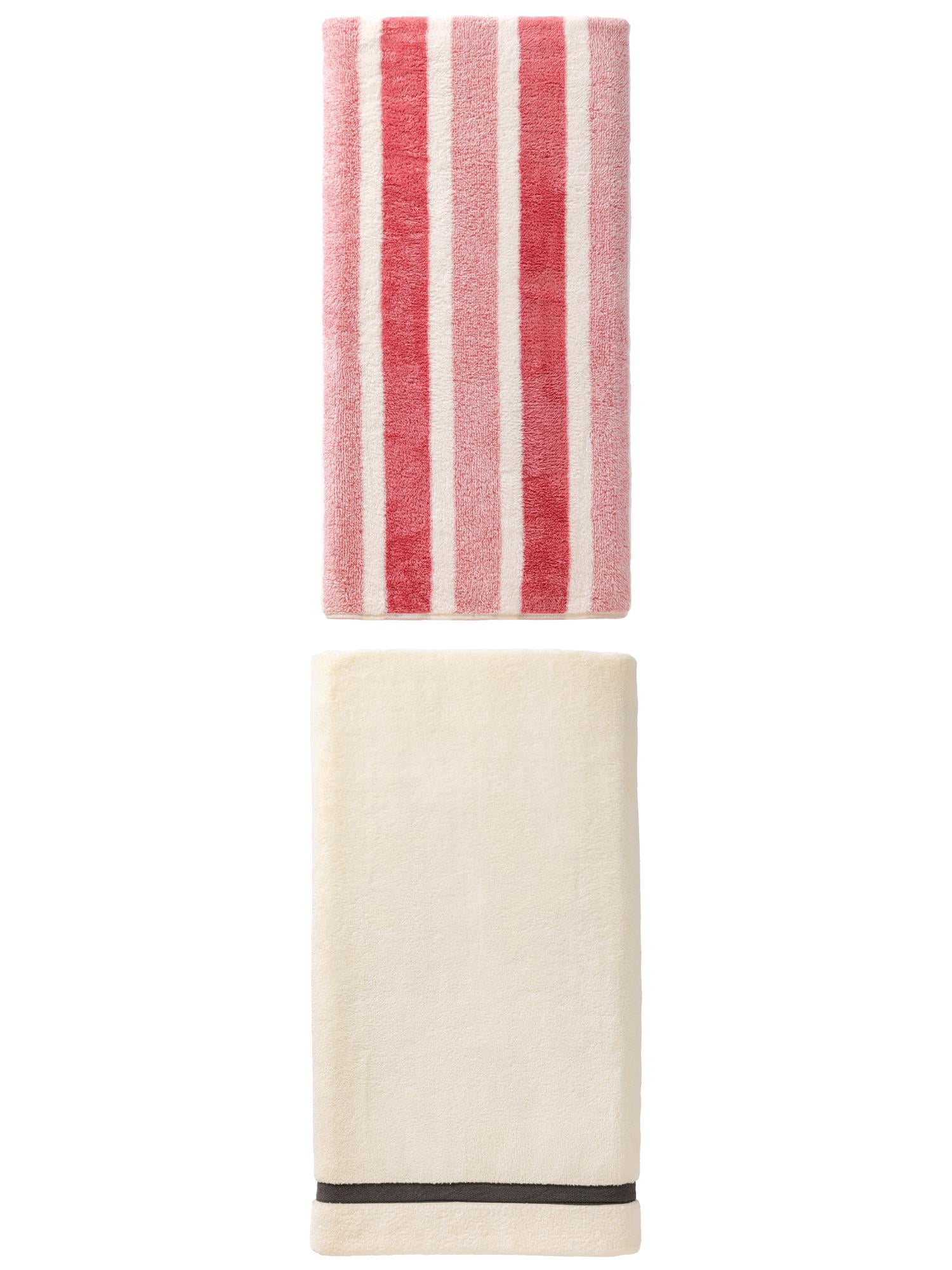 Unique Bargains Fluffy Coral Fleece Bath Towel 2 Pack Beige/Pink 63" x 31"/71" x 35"