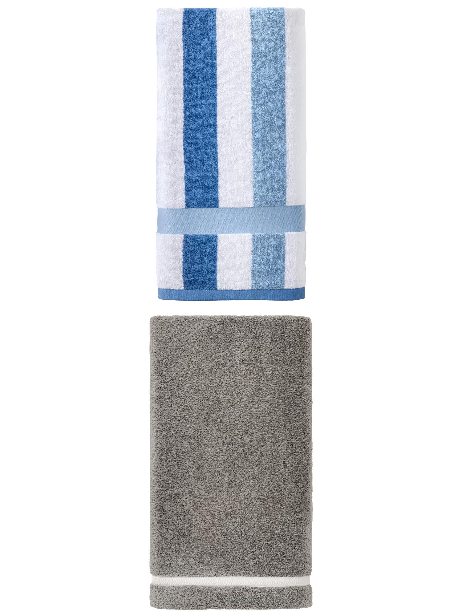 Unique Bargains Fluffy Coral Fleece Bath Towel 2 Pack Grey/Royal Blue 63" x 31"/55" x 28"