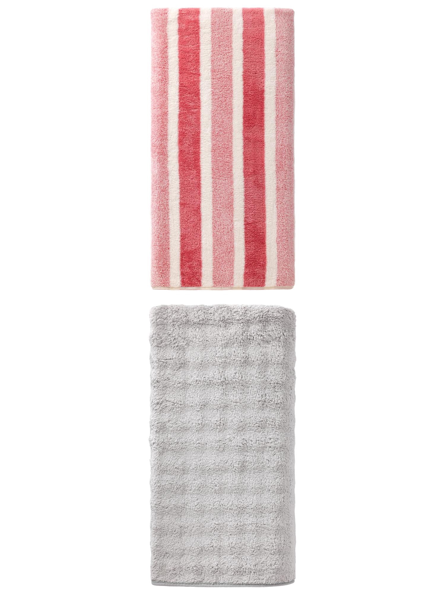 Unique Bargains Fluffy Cozy Bath Towel 2 Pack Pink/Grey 71" x 35"/55" x 28"