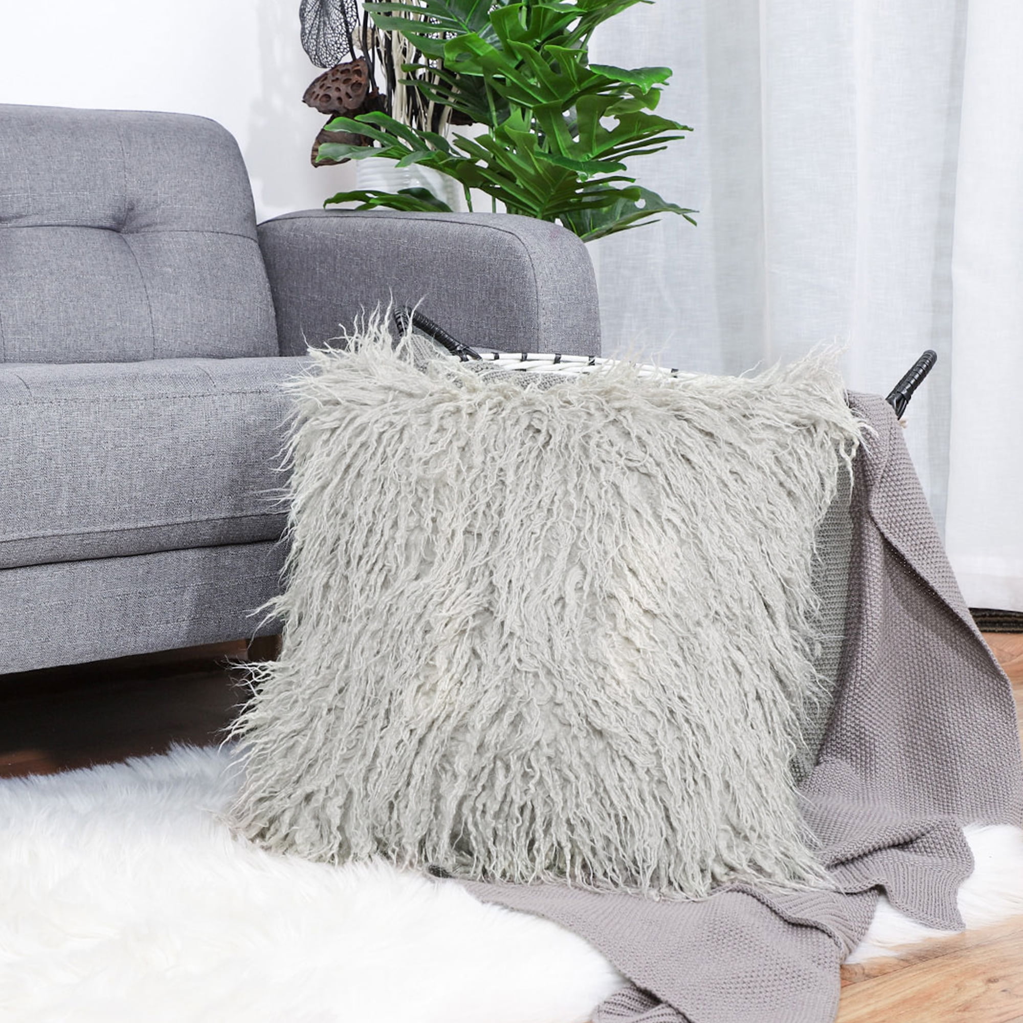 Unique Bargains Fluffy Decorative Faux Fur Throw Pillow Cover 18" x 18