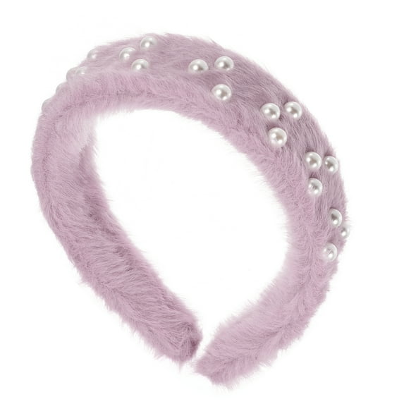 Unique Bargains Fluffy Fuzzy Headband Solid Color Hair Band for Women Faux Pearl Hair Bands Soft Fuzzy Hair Hoop Purple