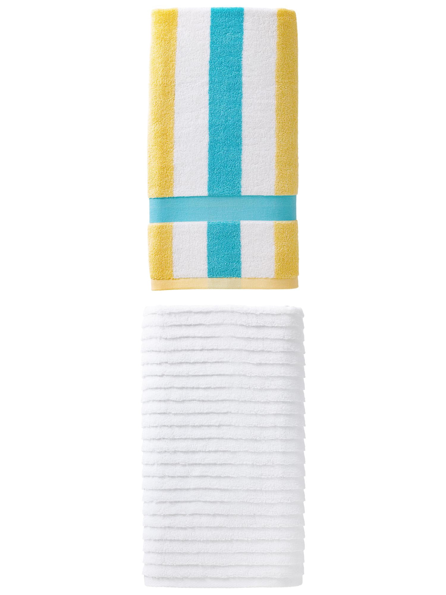 Unique Bargains Fluffy High Absorbency Pure Cotton Bath Towel 2 Pack Lake Blue/White 55" x 28"