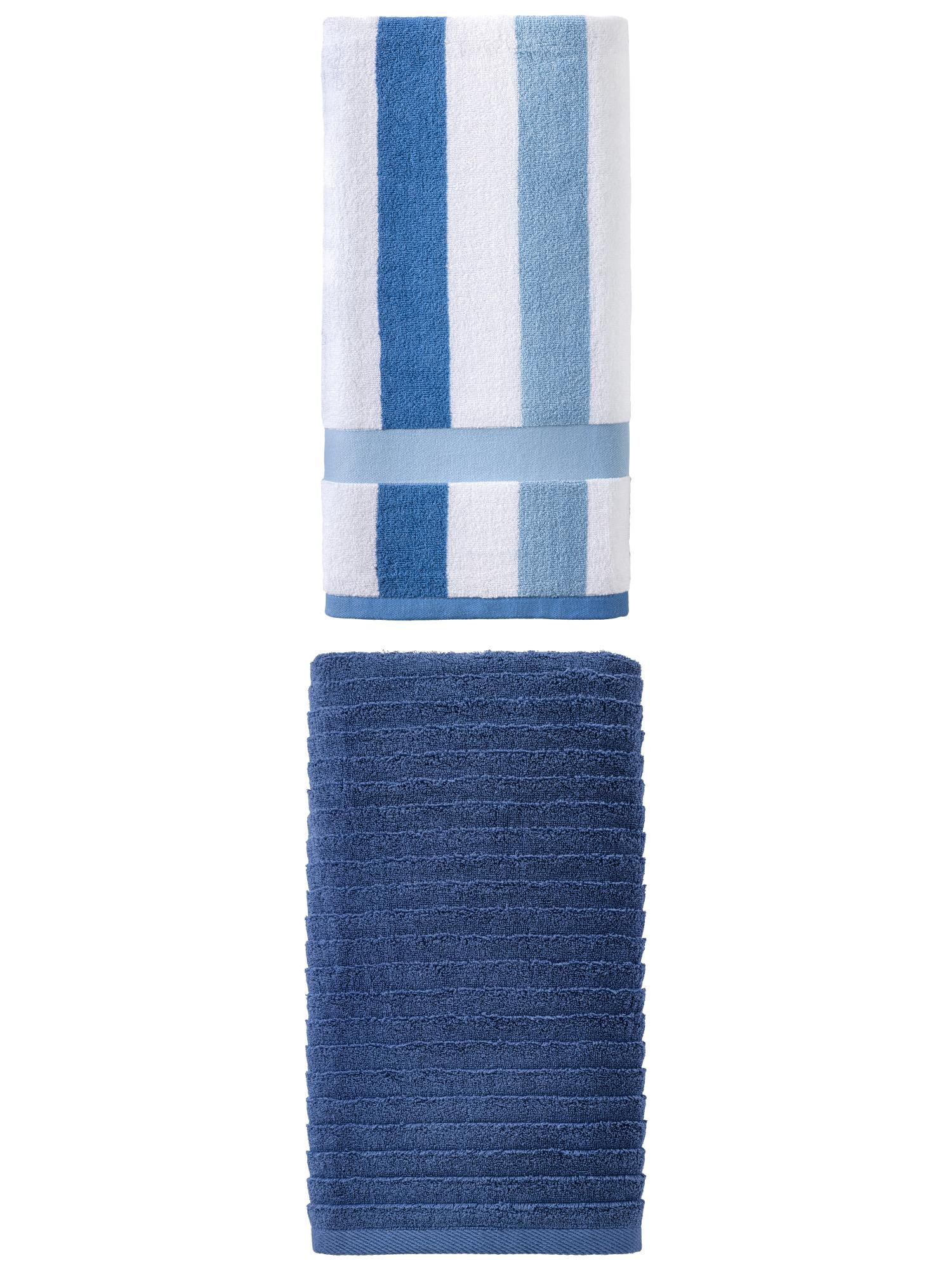 Unique Bargains 2Pcs Fluffy High Absorbency Bath Towel Royal Blue/Dark Blue 55"x28"