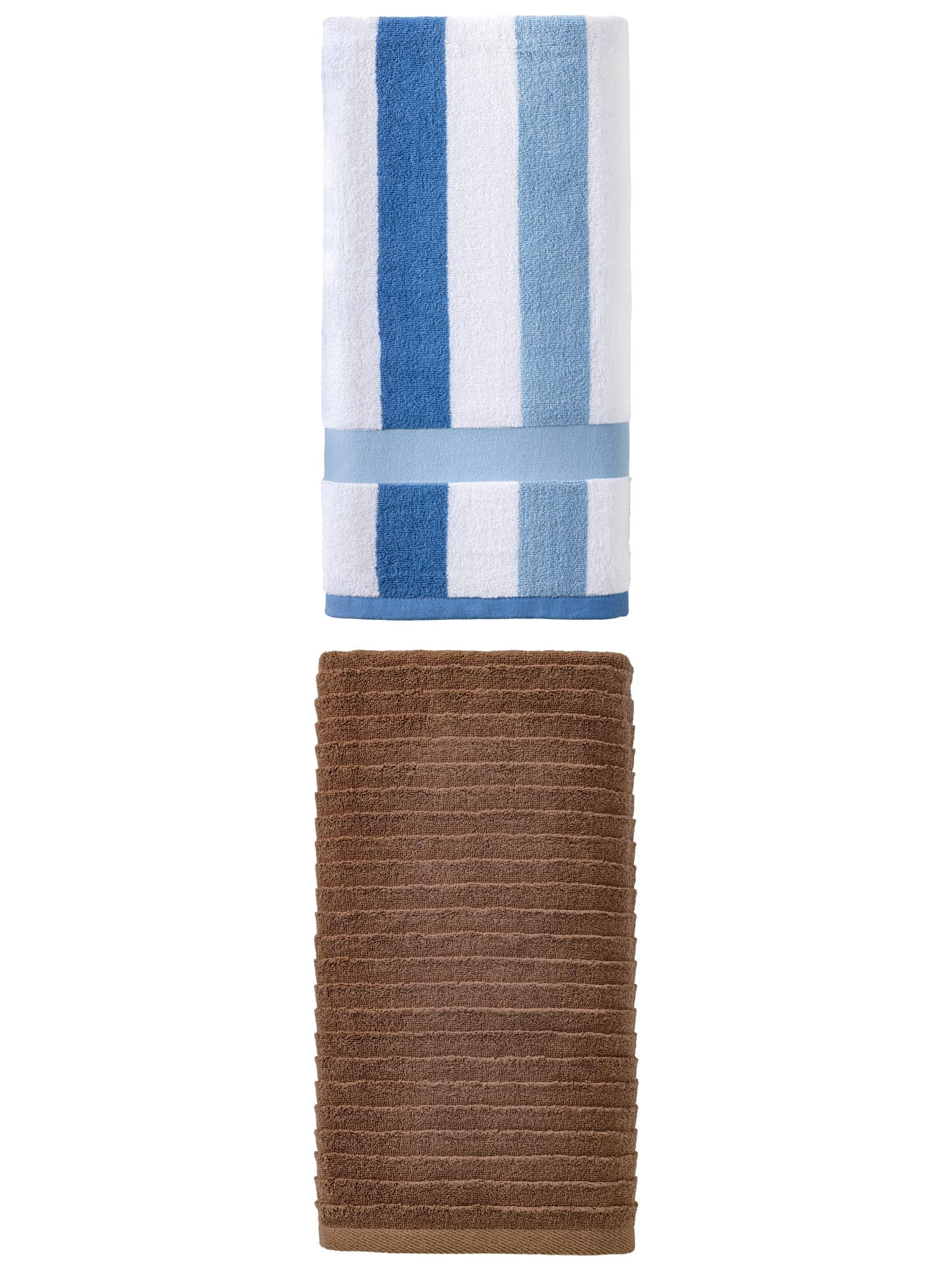 Unique Bargains Fluffy High Absorbency Pure Cotton Bath Towel 2 Pack Royal Blue/Dark Brown 55" x 28"