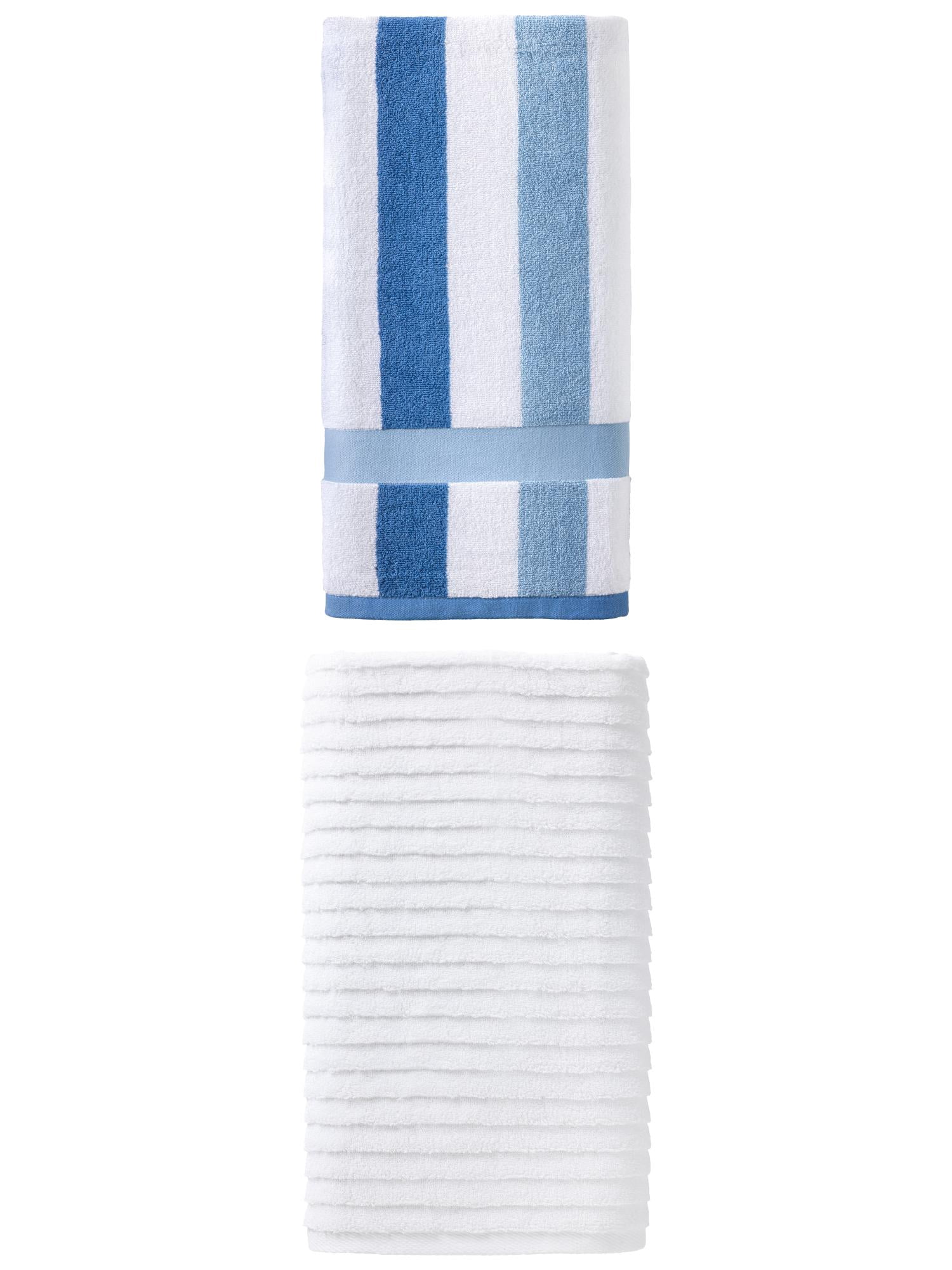 Unique Bargains 2Pcs Fluffy High Absorbency Bath Towel Royal Blue/White 55"x28"