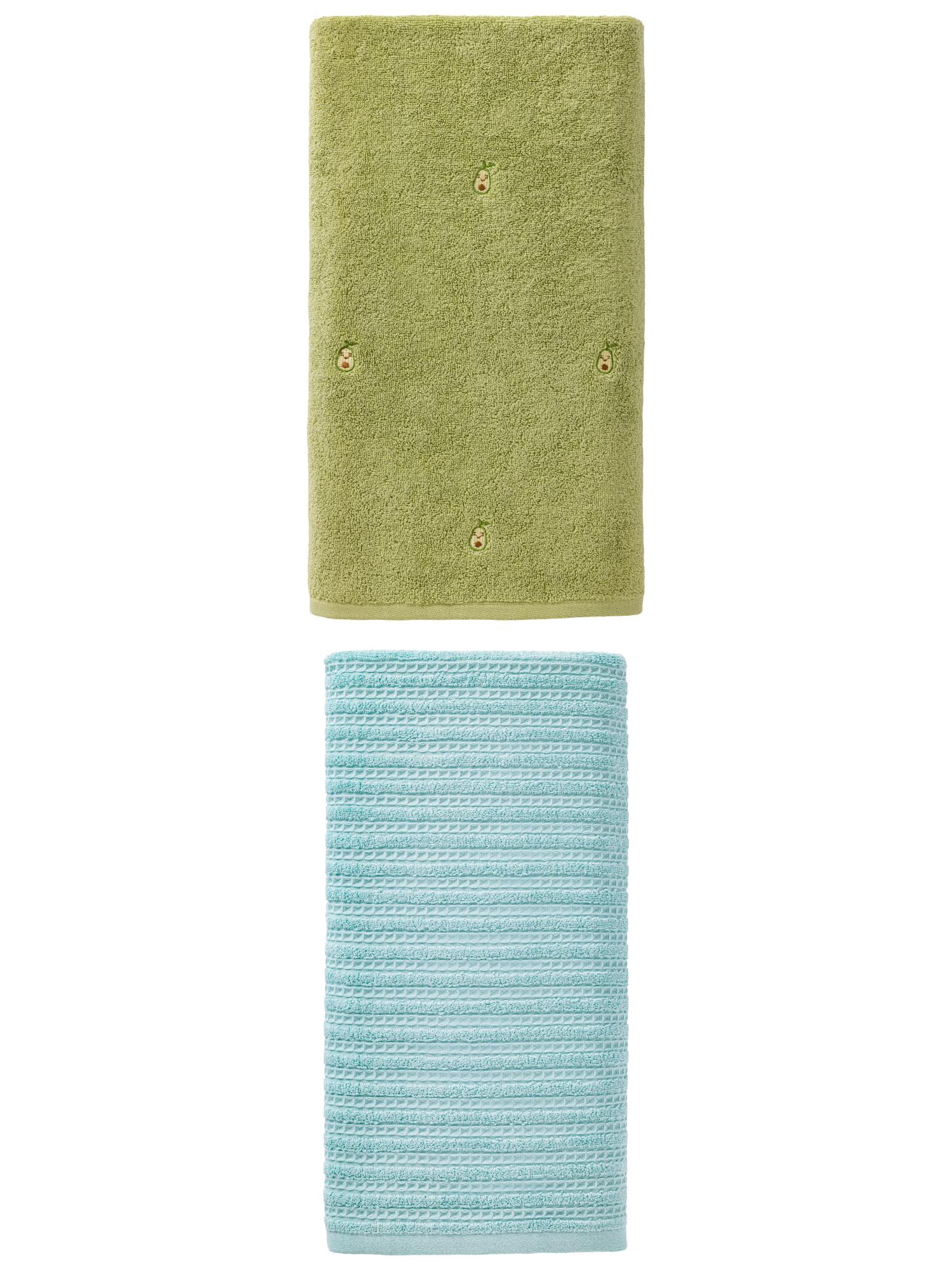 Unique Bargains Fluffy Highly Absorbent Adorable Cotton Bath Towel 2 Pack Avocado Green/Blue 55" x 28"