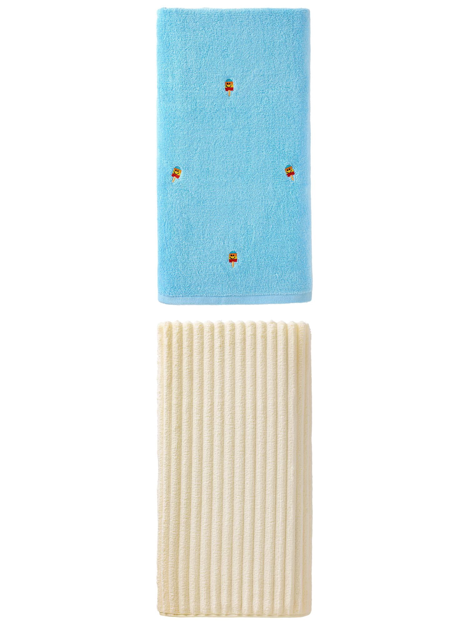 Unique Bargains Fluffy Ice Lolly Bath Towel 2 Pack Popsicle Blue/Milky White 55" x 28"