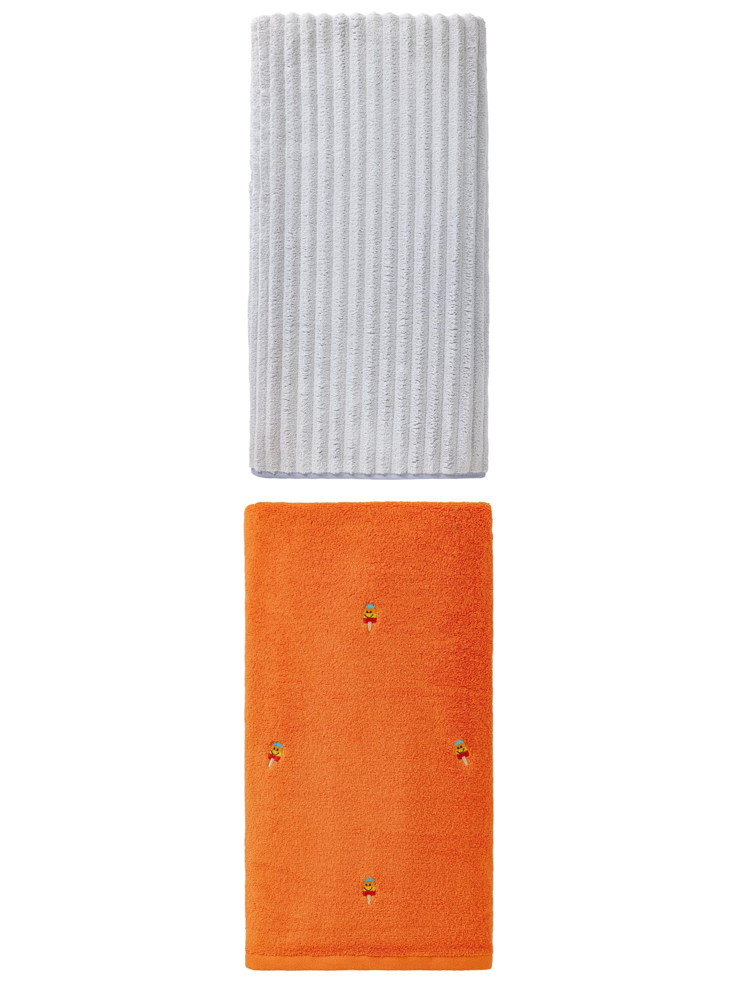 Unique Bargains Fluffy Ice Lolly Bath Towel 2 Pack Popsicle Orange/Light Grey 55" x 28"