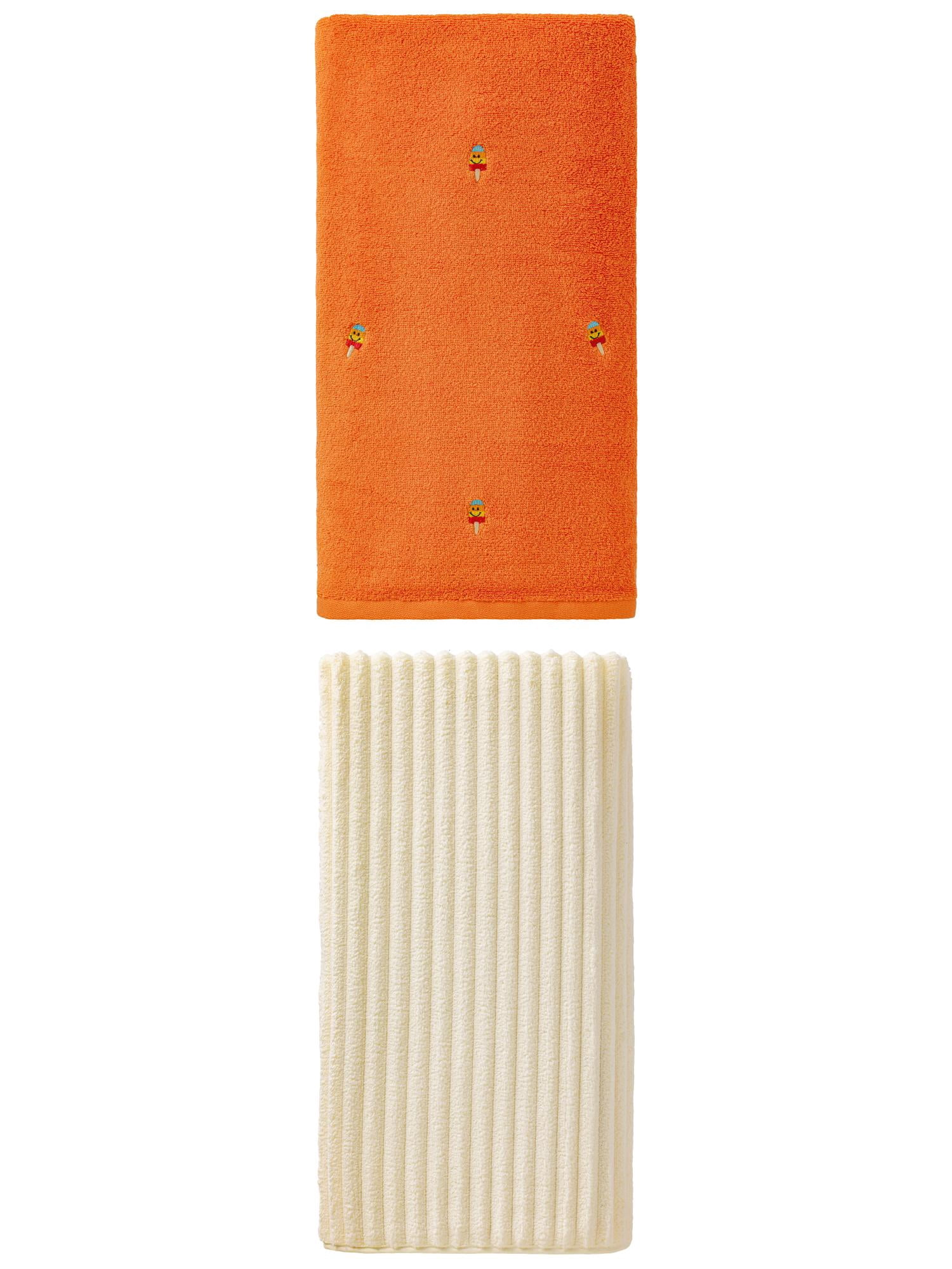 Unique Bargains Fluffy Ice Lolly Bath Towel 2 Pack Popsicle Orange/Milky White 55" x 28"