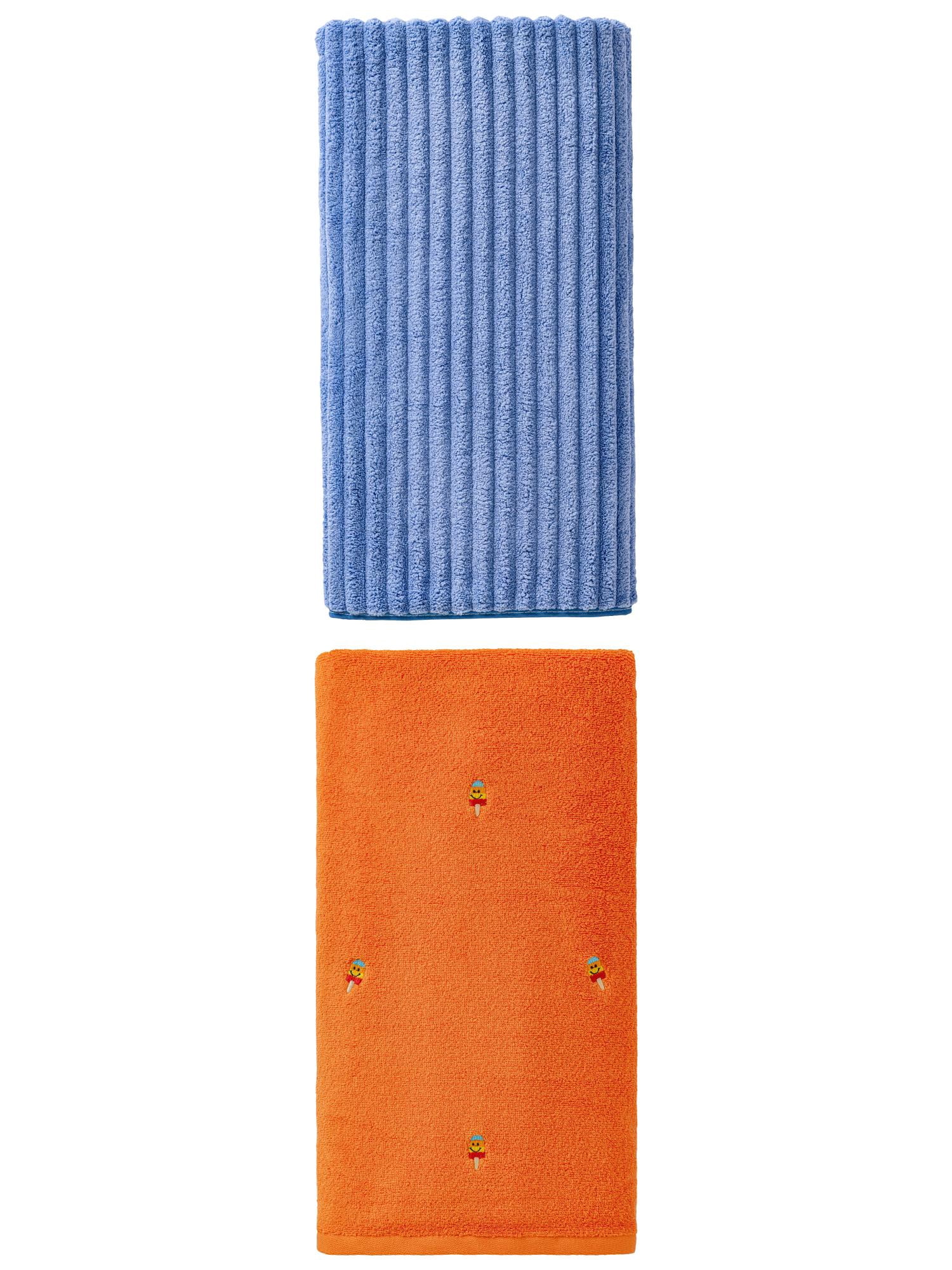 Unique Bargains Fluffy Ice Lolly Bath Towel 2 Pack Popsicle Orange/Sky Blue 55" x 28"