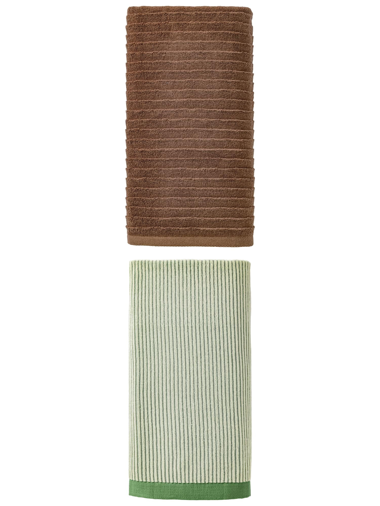 Unique Bargains Fluffy Ultra Absorbent Natural Cotton Bath Towel 2 Pack Green/Dark Brown 55" x 28"