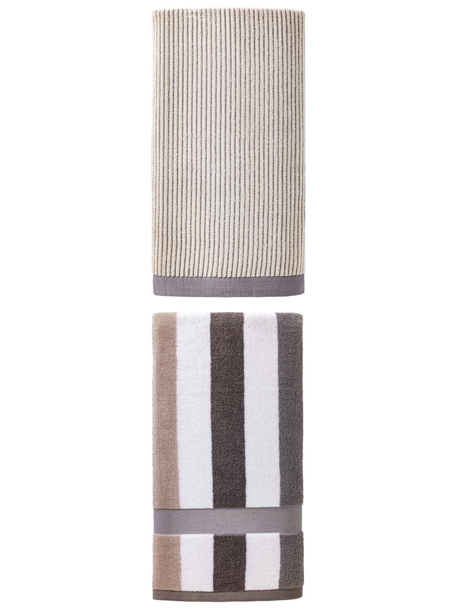 Unique Bargains Fluffy Ultra Absorbent Striped Pure Cotton Bath Towel 2 Pack Grey 55" x 28"