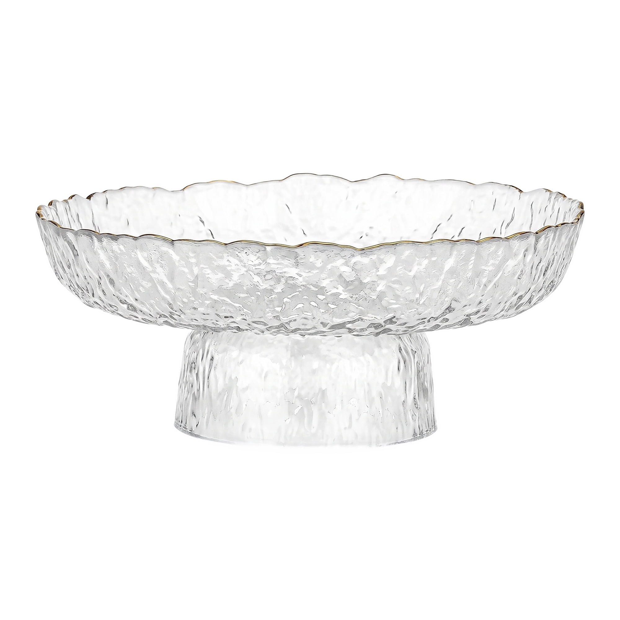 Unique Bargains Fluted Pedestal Bowl for Counter Ribbed Clear Gold 8.1"L x 8.1"W x 3.4"H