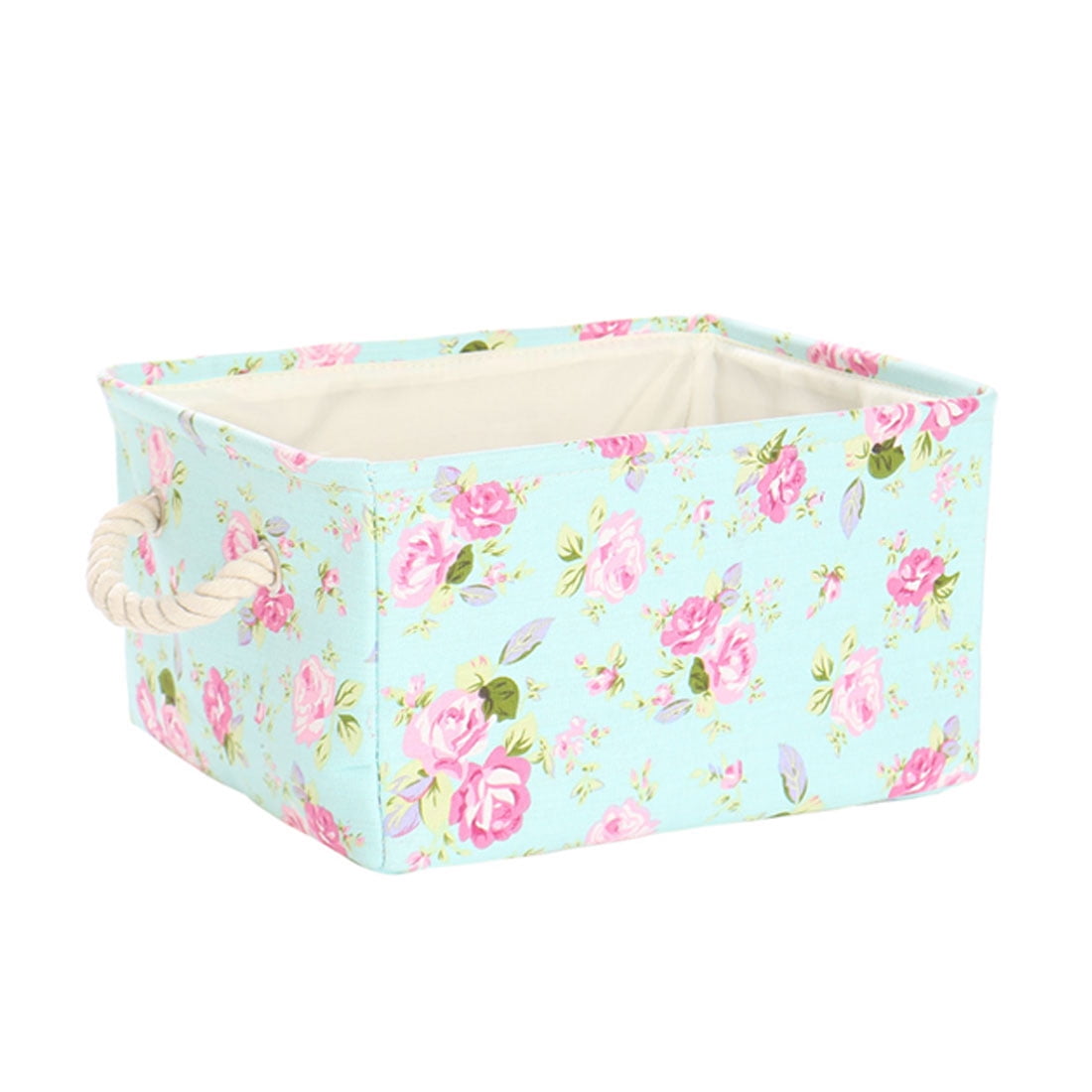 Unique Bargains Foldable Canvas Fabric Storage Bins Basket Clothing Storage Light Blue-M