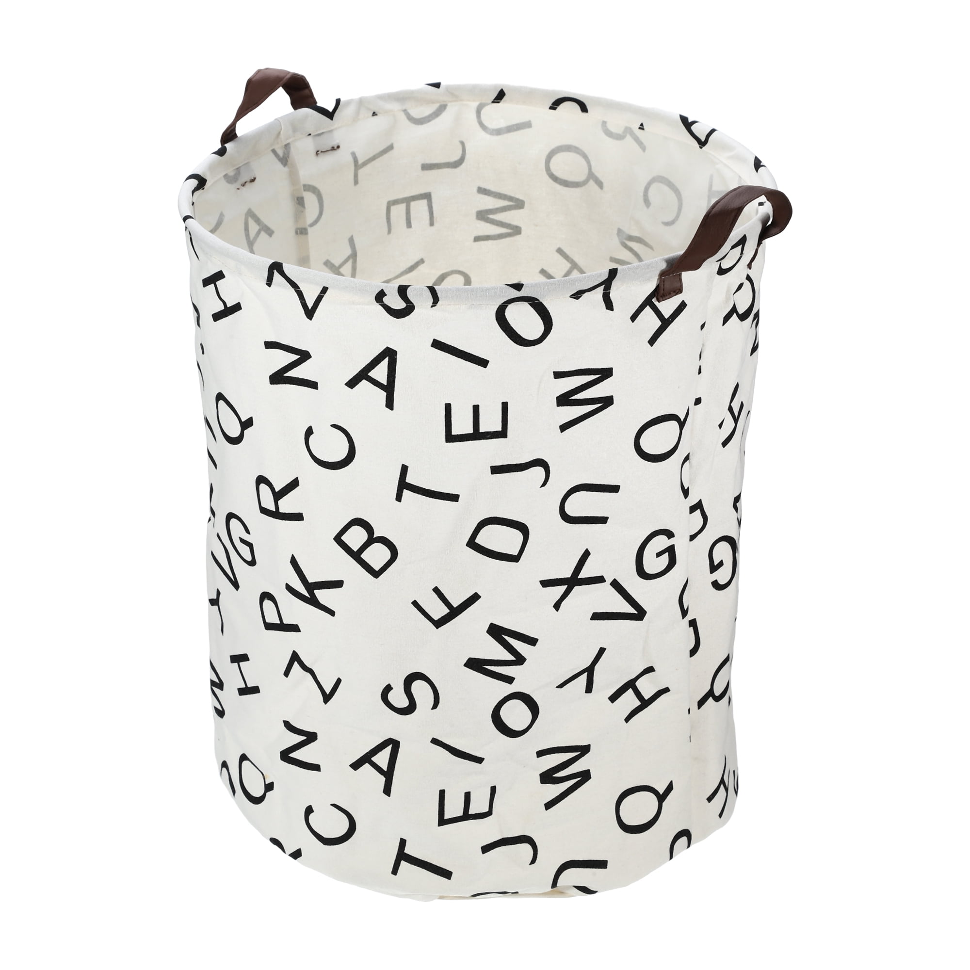 Unique Bargains Foldable Cylindrical Laundry Basket 19.69"x15.75" 60L Black Letter