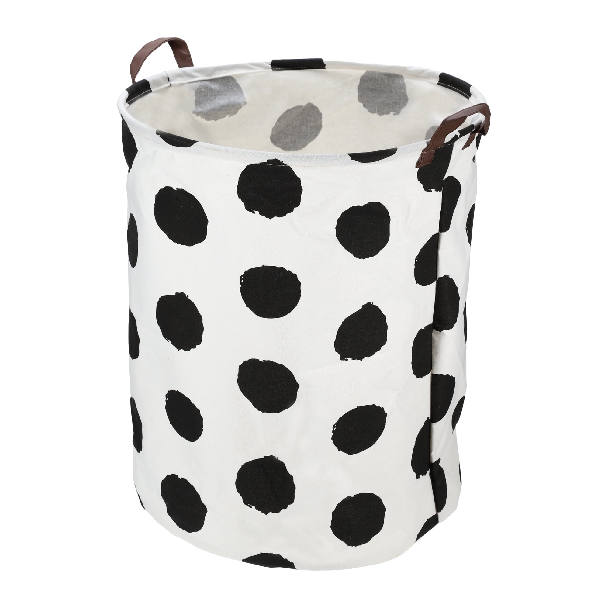 Unique Bargains Foldable Cylindrical Laundry Basket 19.69"x15.75" 60L Black Polka Dots