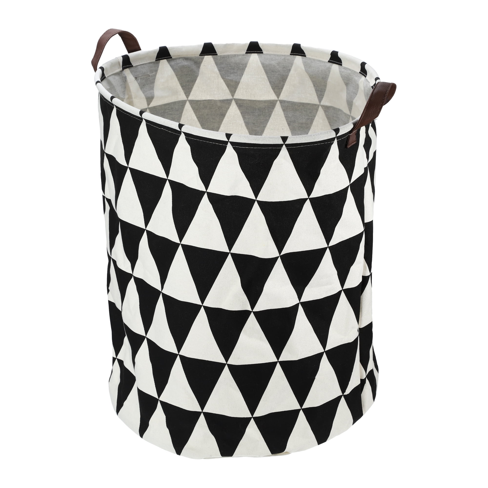 Unique Bargains Foldable Cylindrical Laundry Basket 19.69"x15.75" 60L Black White