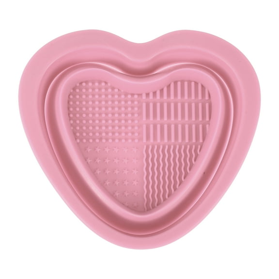 Unique Bargains Foldable Heart-shaped Makeup Sponge Brush Cleaner Pink