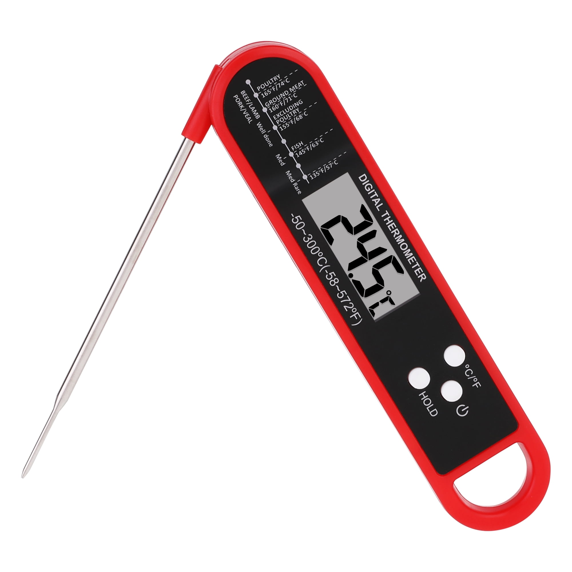 Unique Bargains Foldable Instant Read Cooking Thermometer Red 6.0x1.3x0.7 inch