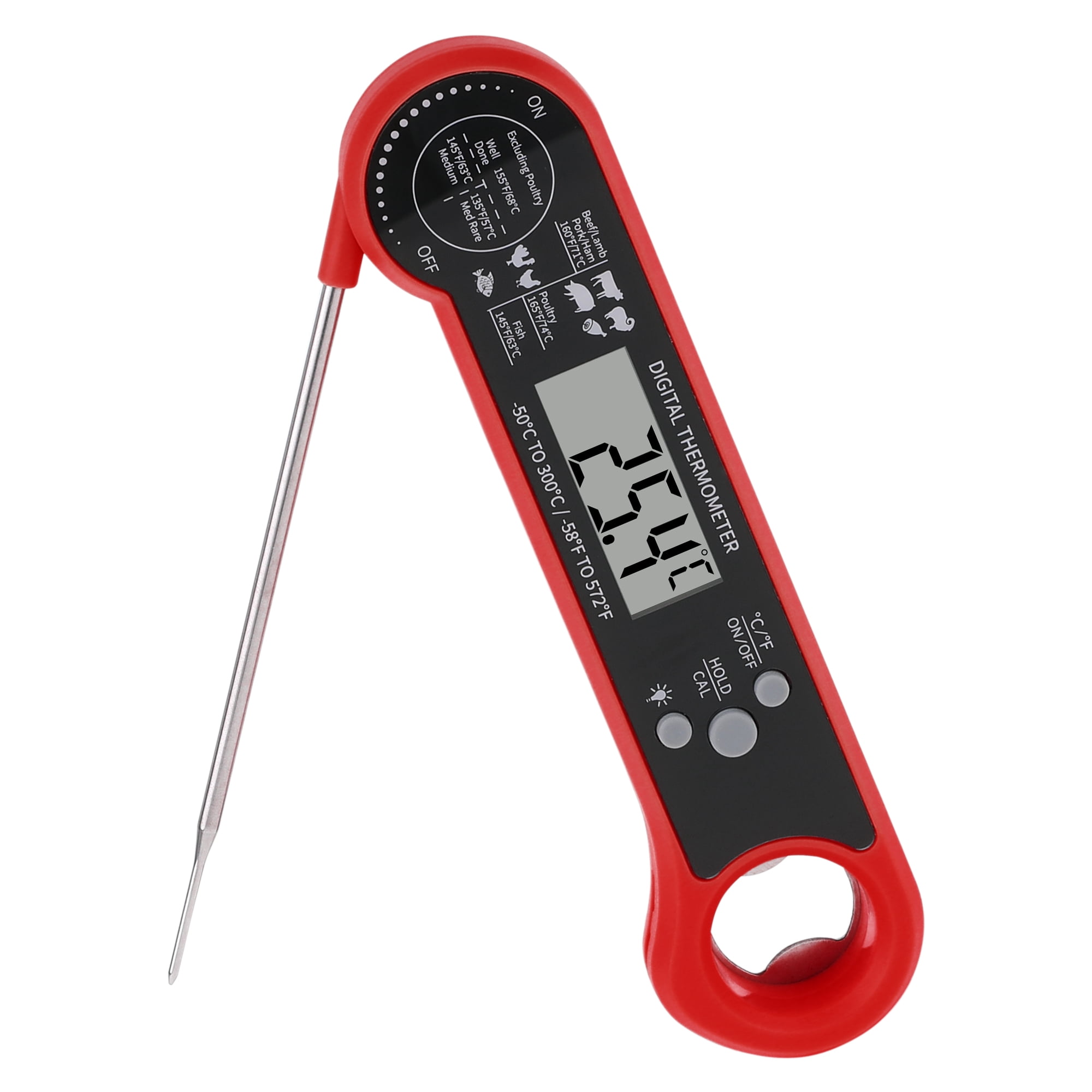 Unique Bargains Foldable Instant Read Cooking Thermometer Red 6.4x1.7x0.8 inch