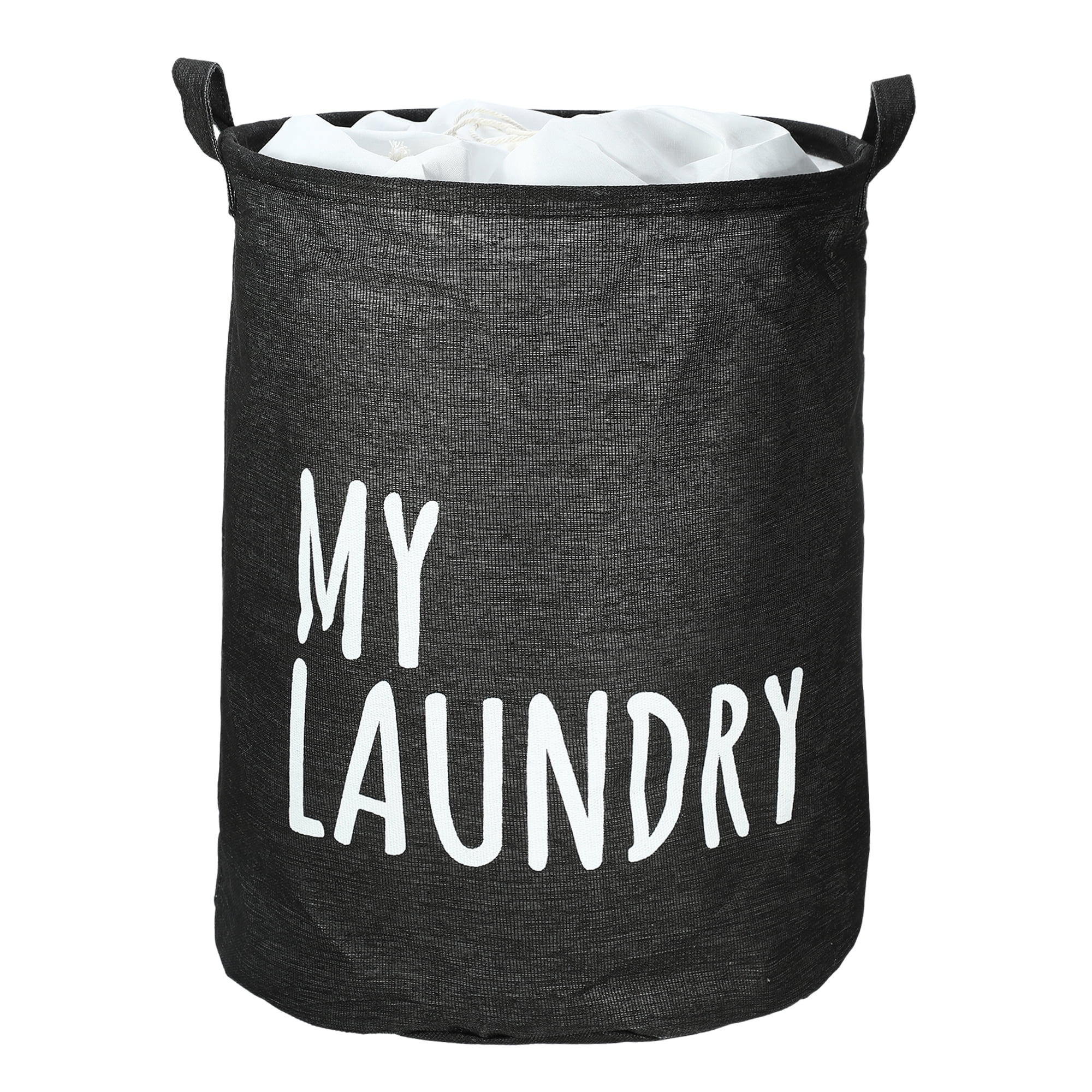 Unique Bargains Foldable Laundry Basket with Handle 1 Pc Black-15.75"x19.69"