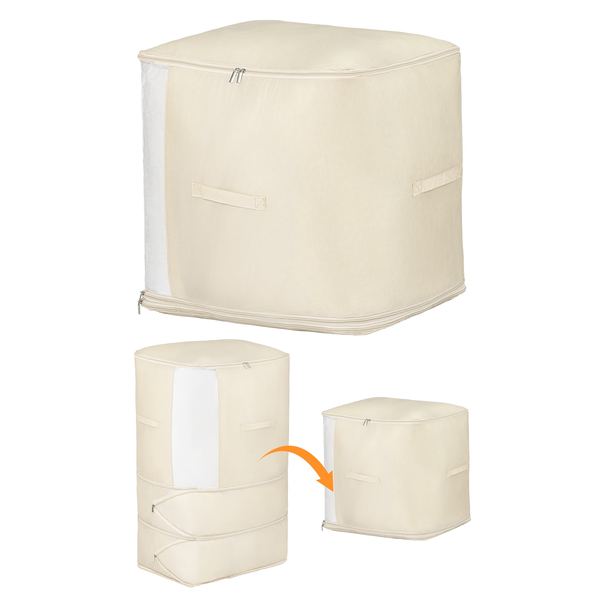 Unique Bargains Foldable Storage Bag for Organizing Bedroom Beige 21.3"x16.5"x35.4"