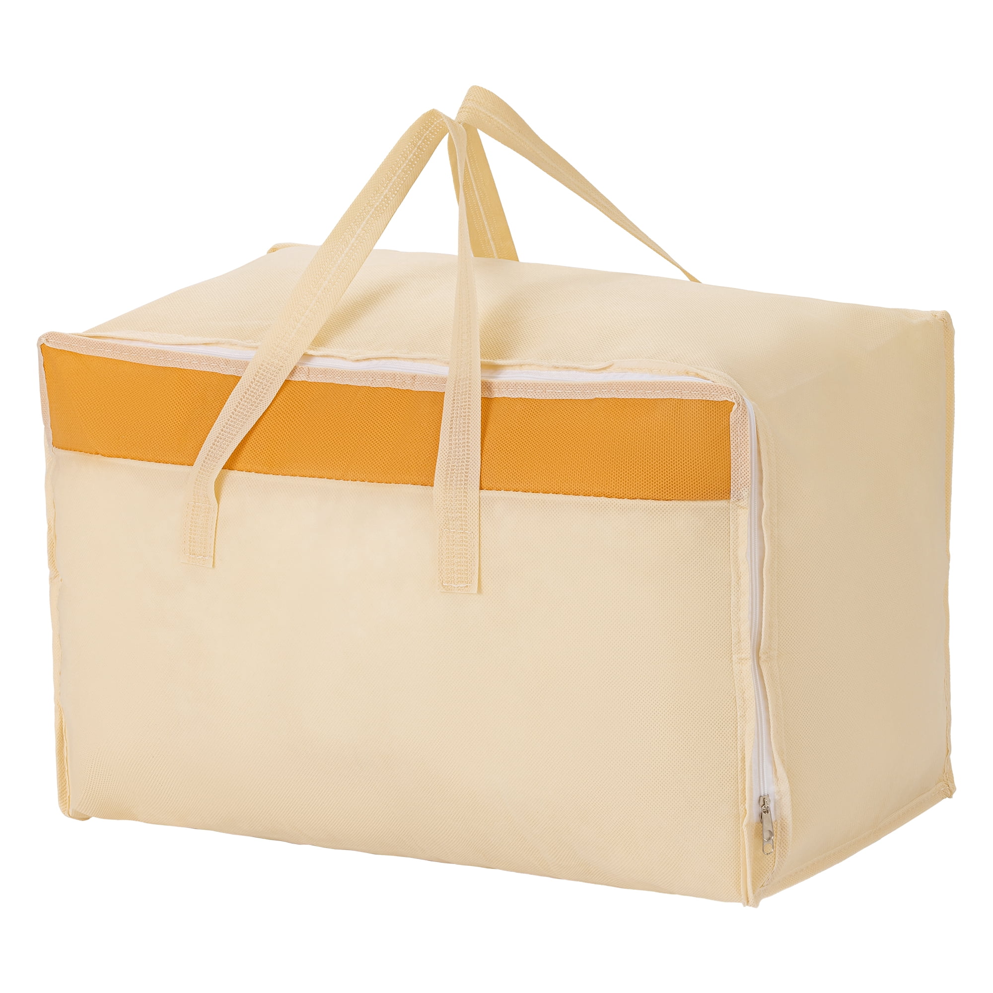 Unique Bargains Foldable Storage Bags for Taking in Clothes Beige 19.7"x11.8"x9.8"