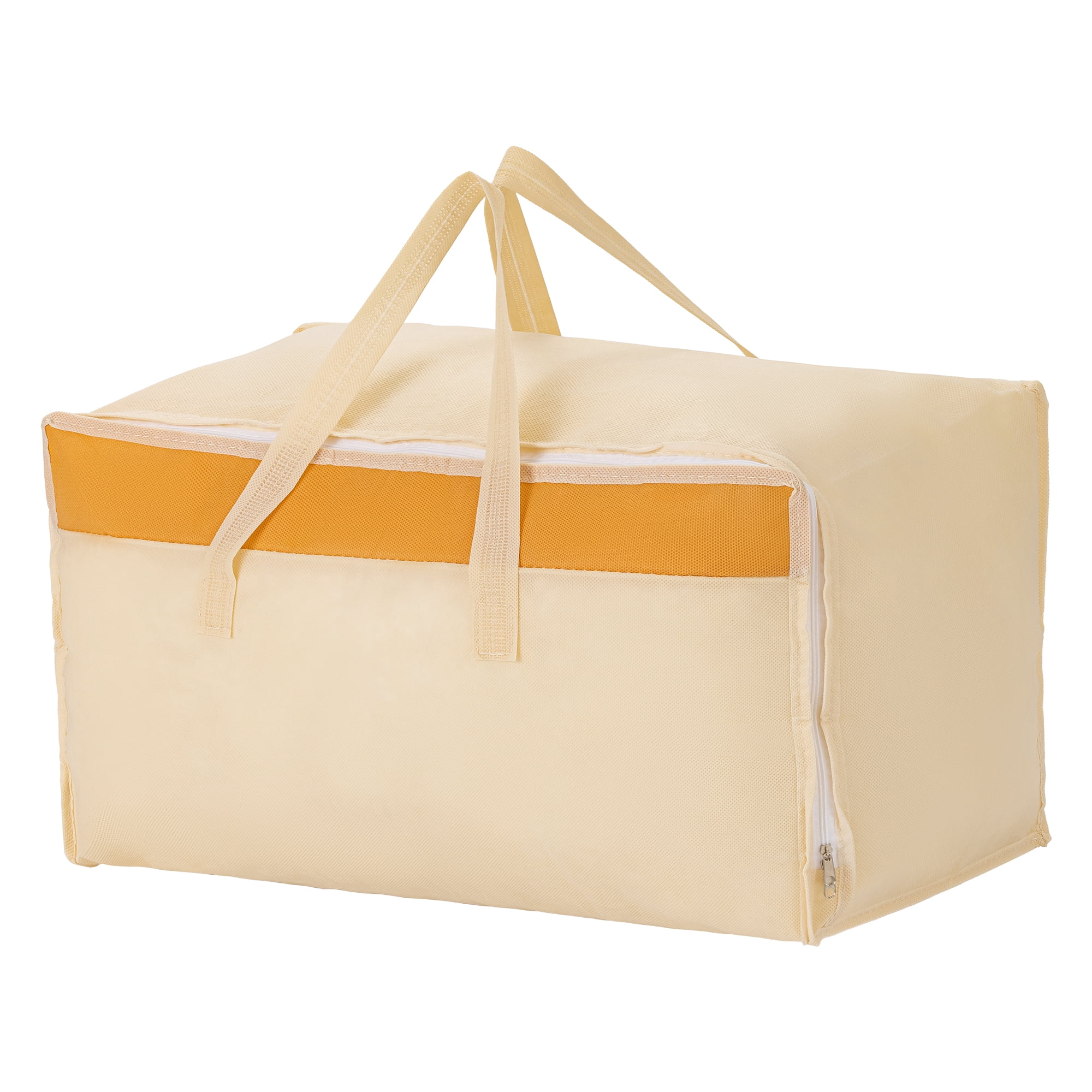 Unique Bargains Foldable Storage Bags for Taking in Clothes Beige 23.6"x15.7"x9.8