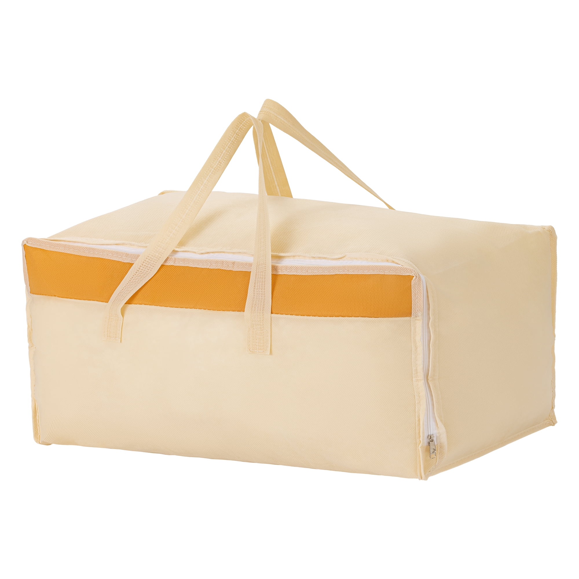 Unique Bargains Foldable Storage Bags for Taking in Clothes Beige 27.6"x19.7"x9.8"