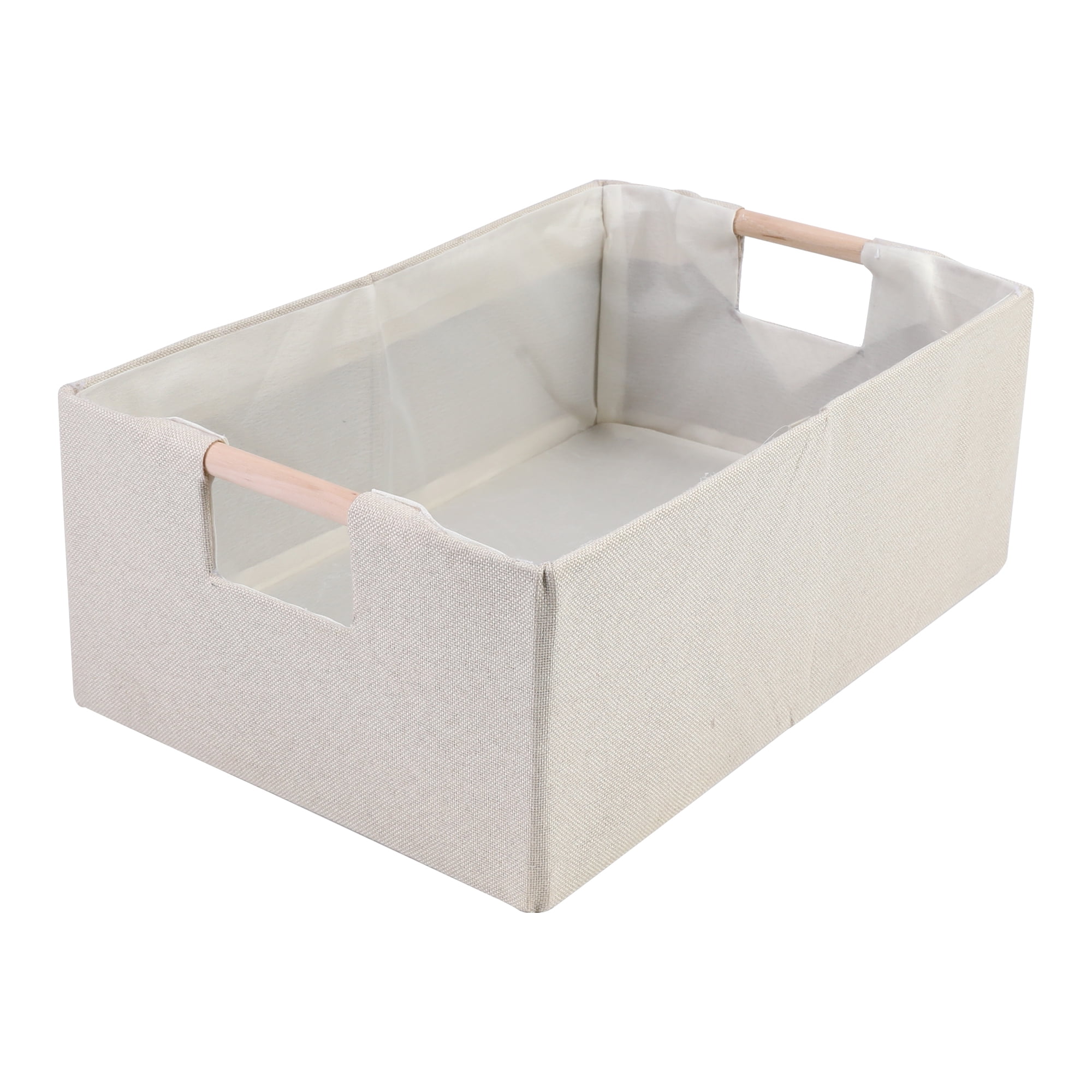 Unique Bargains Foldable Storage Basket with Wood Handles Beige 13.4*9.1*5.9