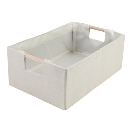 Unique Bargains Foldable Storage Basket with Wood Handles Beige 13.4*9.1*5.9