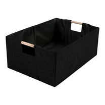 Unique Bargains Foldable Storage Basket with Wood Handles Black 13.4*9.1*5.9